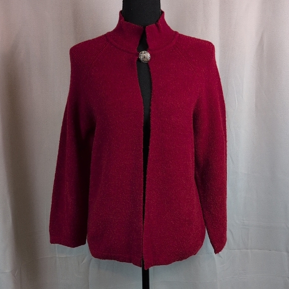 Jennifer Moore Women's Deep Red Cardigan Sweater - Picture 1 of 8